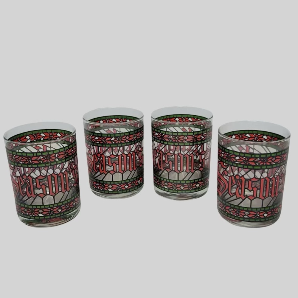 Vintage Houze Seasons Greetings Old Fashioned Glasses
